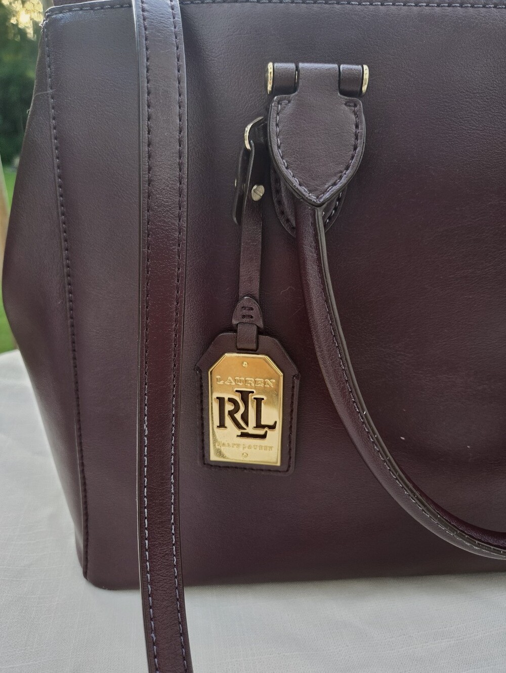 Lauren Ralph Lauren Burgundy Double Zip Leather Satchel with Gold Hardware - Picture 3 of 15